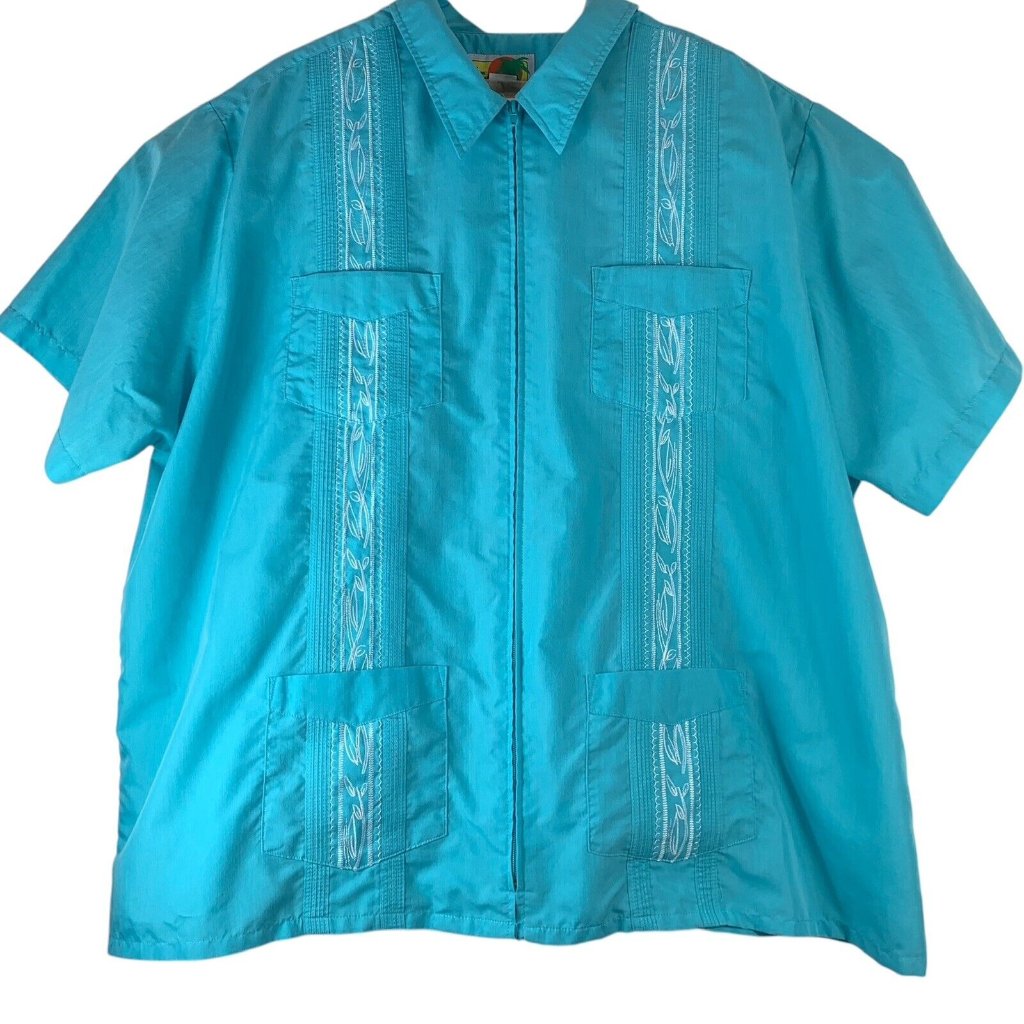 Vintage Mens Shirt Size 3x Light Blue Zip Front White Stitching Genuine Haband